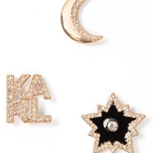 Gold-tone KARL Lagerfeld Crystal 3-Piece Pin Set with Star & Moon